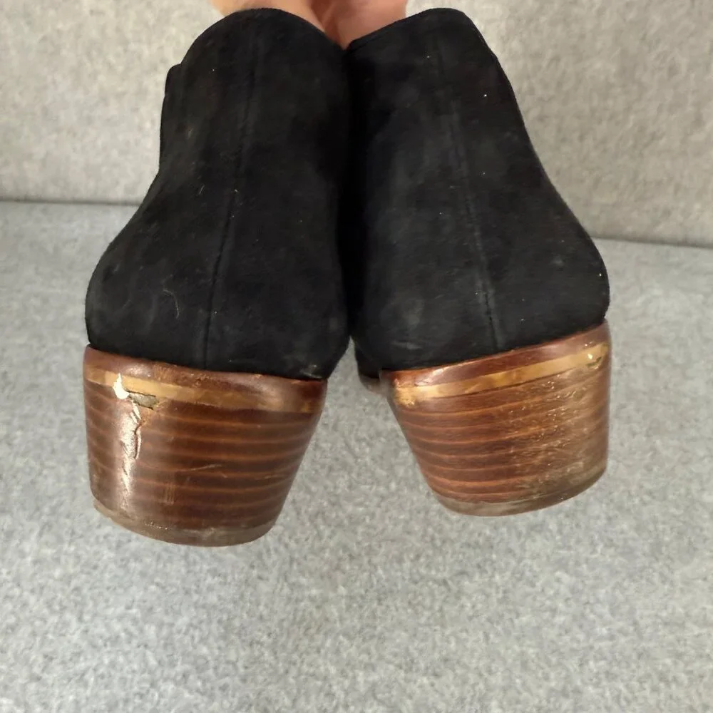 Sam Edelman Size 8 Petty Black Ankle Booties Boots Suede Leather Side Zip Wooden